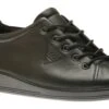 ECCO Soft 2.0 Black Leather Black Sole Lace-Up Sneaker