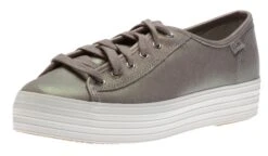 Keds Triple Kick Grey Iridescent Leather Lace-Up Platform Sneaker -Women Boot Store KEDTRIPLEKI05 1