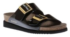 Mephisto Hester Black Patent Gold Buckle Slide Sandal