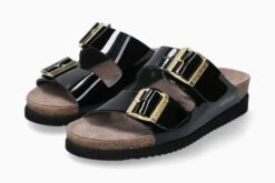 Mephisto Hester Black Patent Gold Buckle Slide Sandal -Women Boot Store mephester31d
