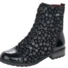 Remonte Largo Black Grey Polka Dot Lace-Up Ankle Boot -Women Boot Store rier330902