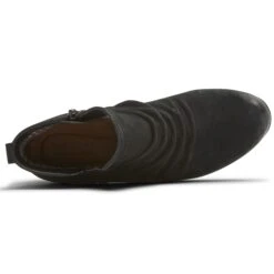 Rockport Gratasha 2 Panel Black Ruched Leather Ankle Boot -Women Boot Store rocgratashap221d