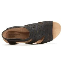 Rockport Hollywood Black Leather Hi Caged Sandal -Women Boot Store rochollywoodh01a