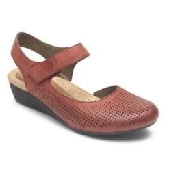 Rockport Judson Red Perforated Leather Wedge Sandal